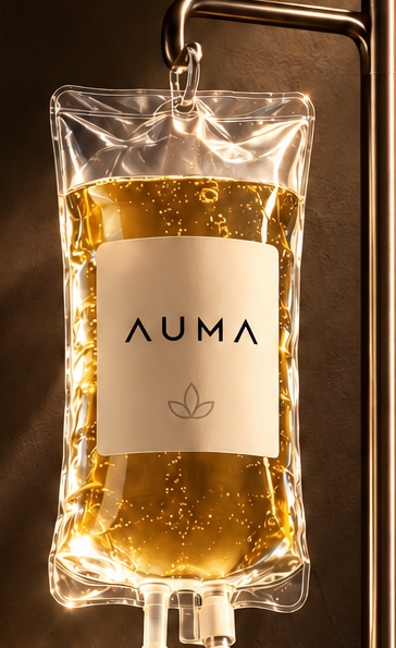 An amber AUMA IV bag glowing in warm light